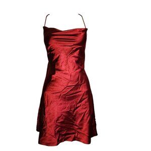 LE PETIT MARIAGE Solid All Red Satiny Look Sleeveless Dress Womens Size M/L